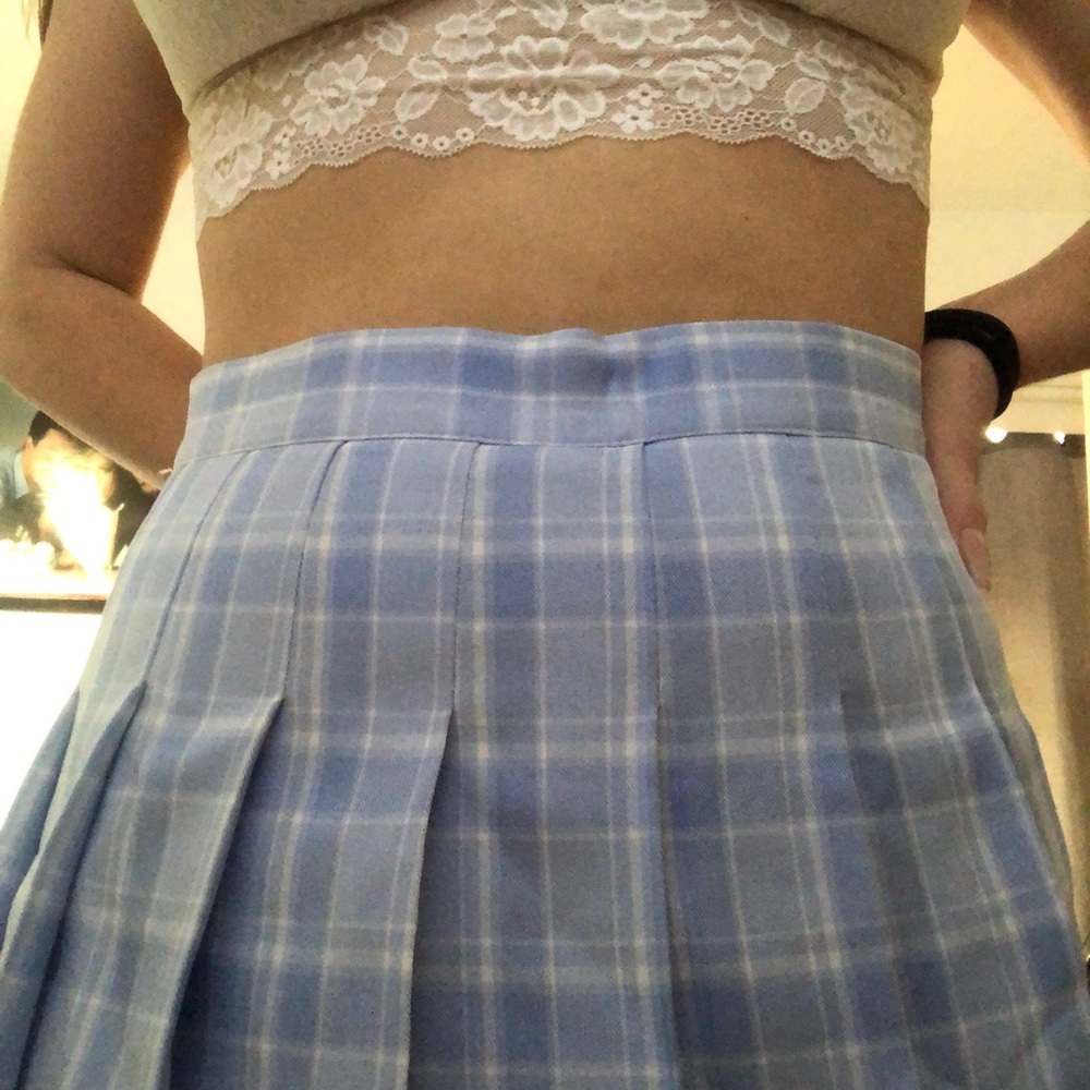 blue plaid sheath skirt